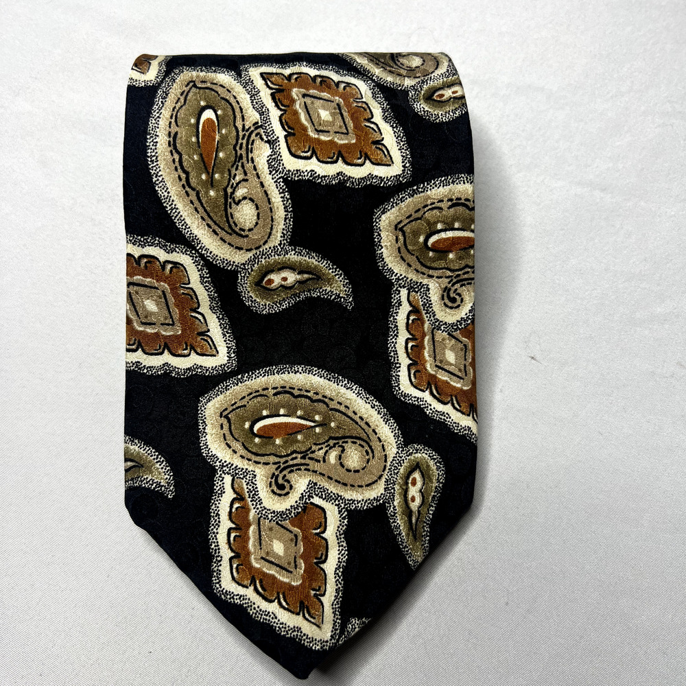 Status 100% Silk Black Brown Paisley Mens Tie Retro Career Wear